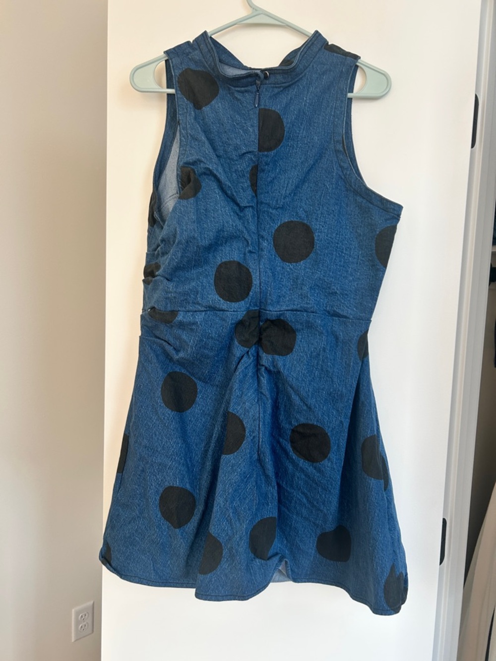 Pilcro ruched waist sleeveless denim polka dot dress - Picture 2 of 2